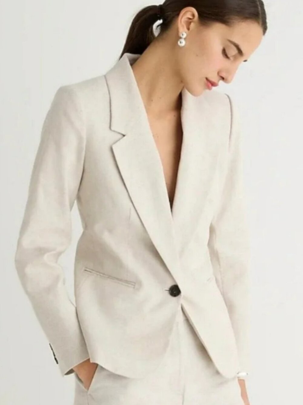 J. Crew Parke Blazer in Stretch Linen Blend Flax Ivory Size 8 NWT